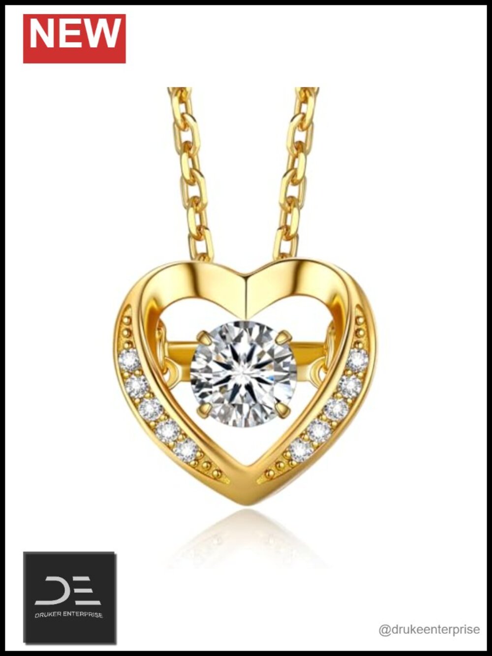 Dancing Moissanite Heart Necklace for Women 925 Sterling Silver Pendant